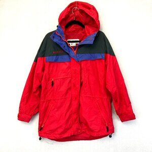 Vintage 90's Columbia Windbreaker Jacket Womens Size Medium‎ Red Hooded Nylon